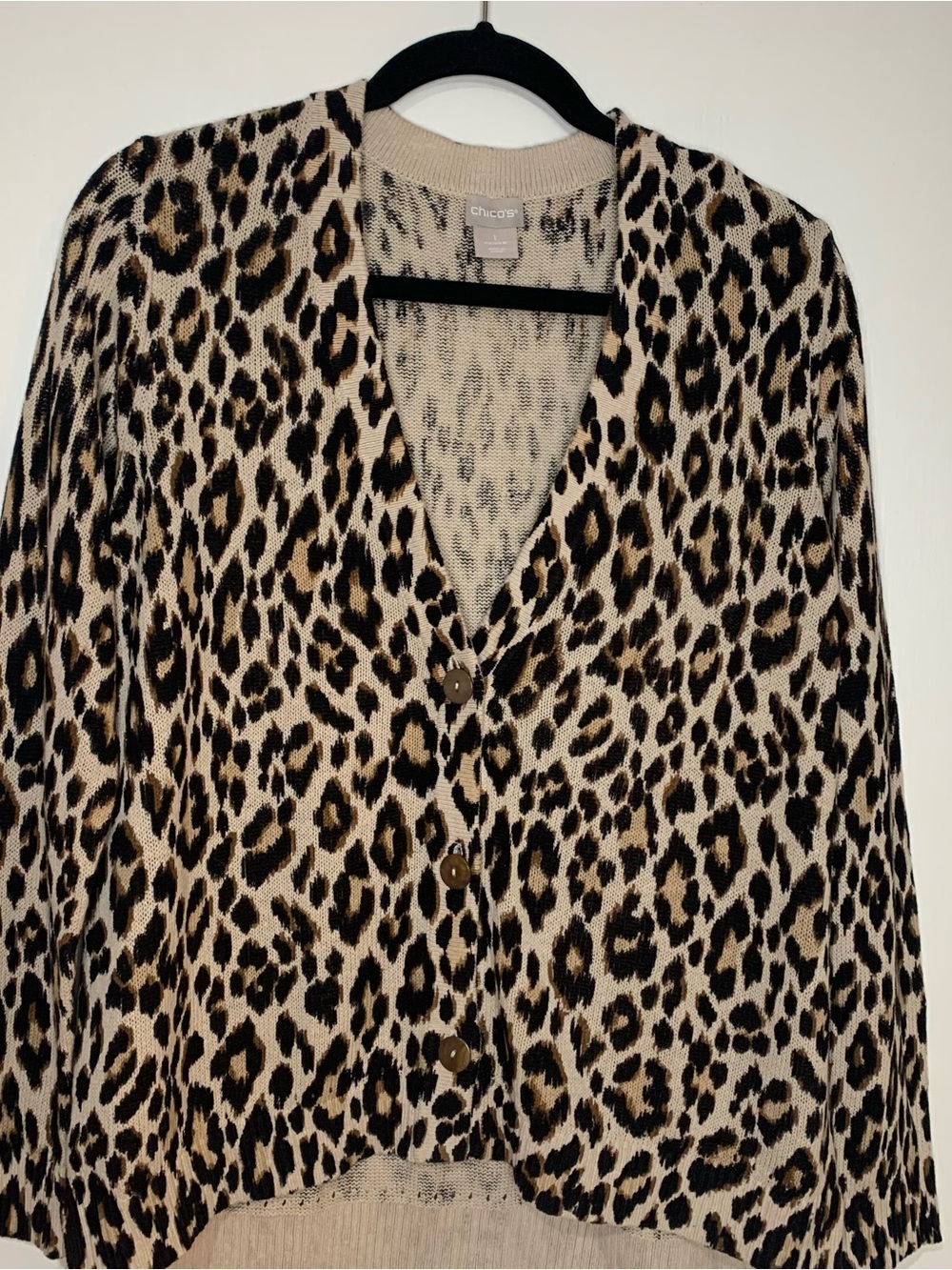 Chico's NWT 1 (US Size 8-10) Leopard-Print Cardigan in Black Tan Creme